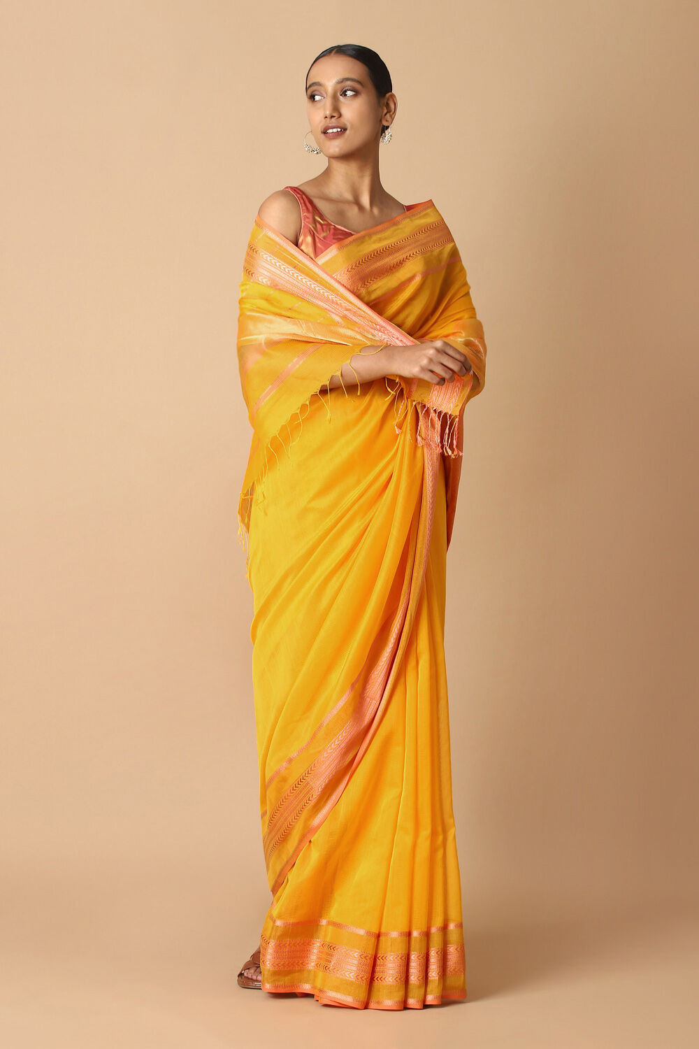 Yellow Pure Silk Cotton Maheswari Saree image number null