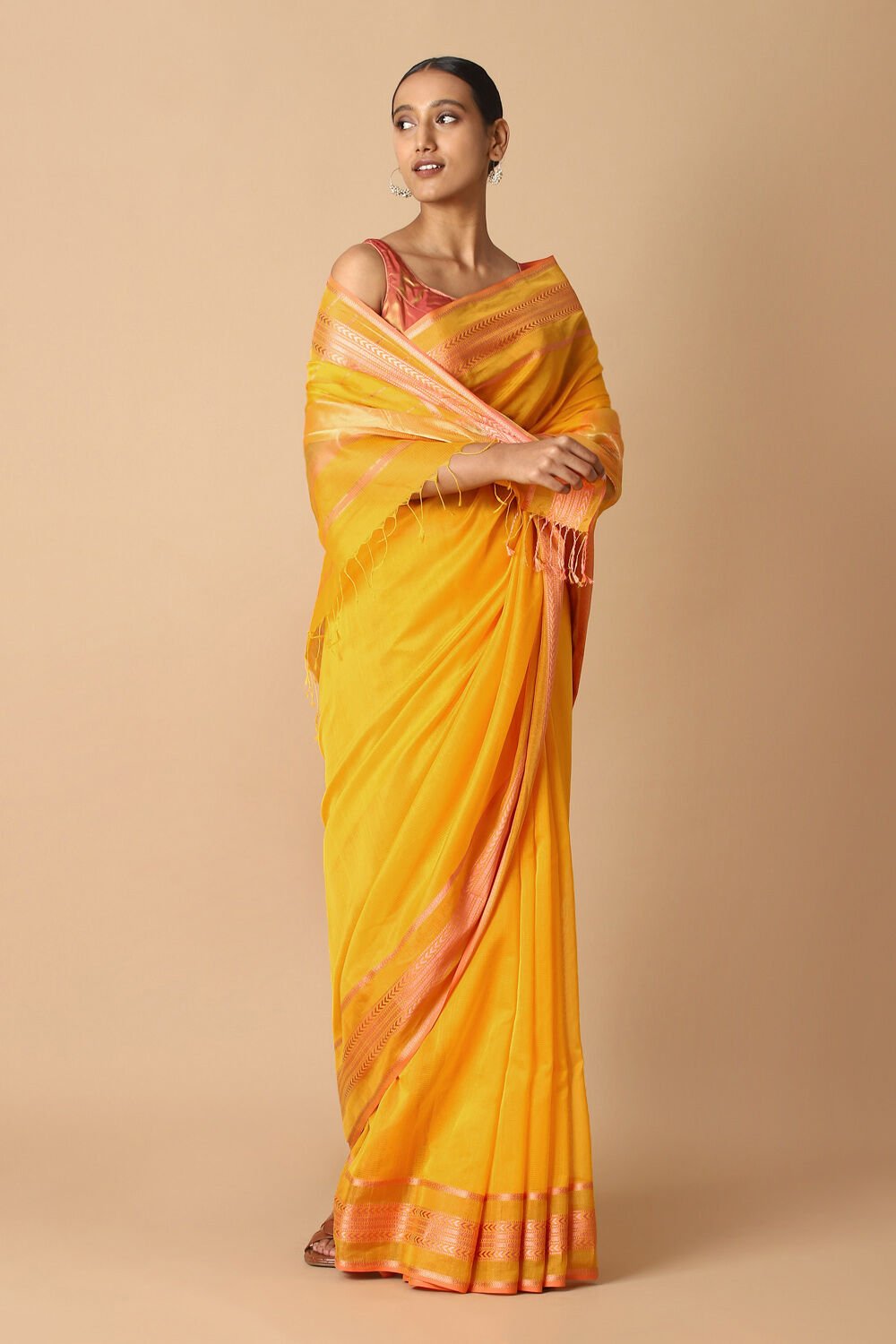 Yellow Pure Silk Cotton Maheswari Saree image number null