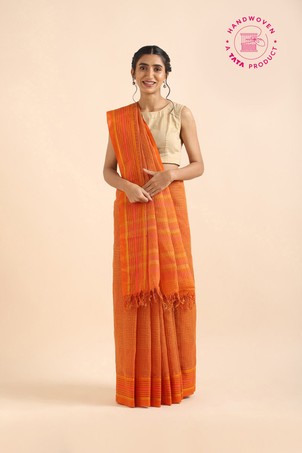 Orange Pure Cotton Naranyanpet Saree image number null
