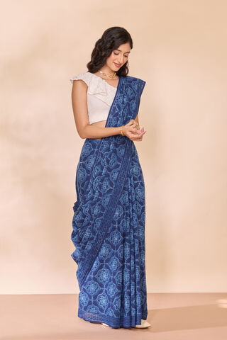 Blue Rajasthan Pure Cotton Dabu Block Printed Saree thumbnail image number null