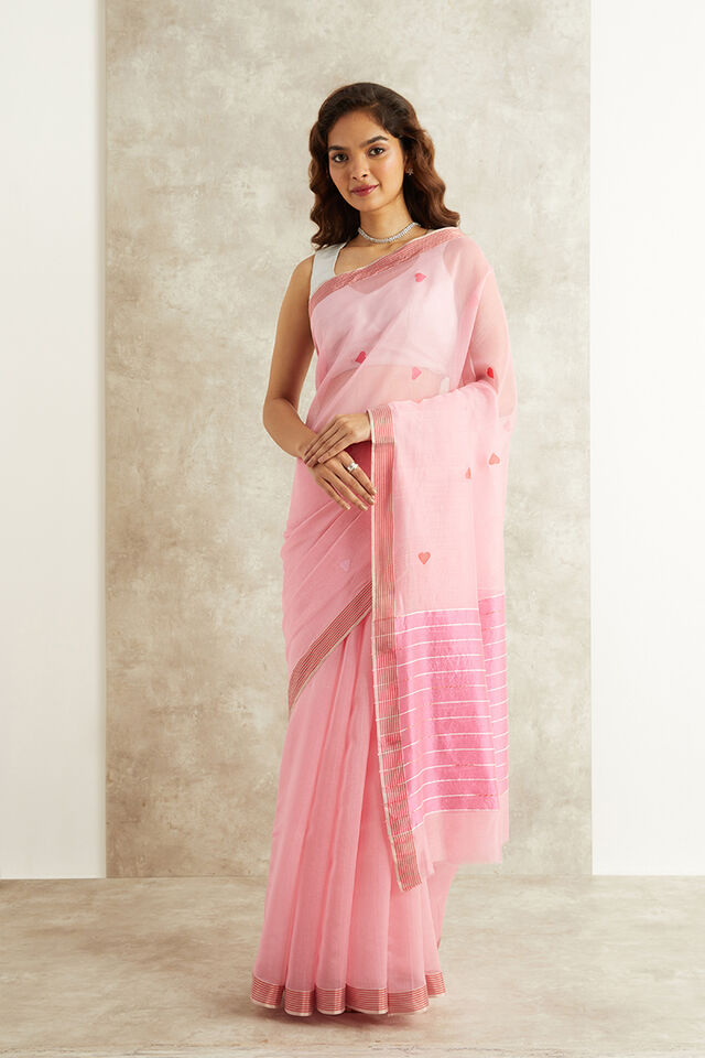 Pink Pure Silk Cotton Eknaliya Chanderi Saree