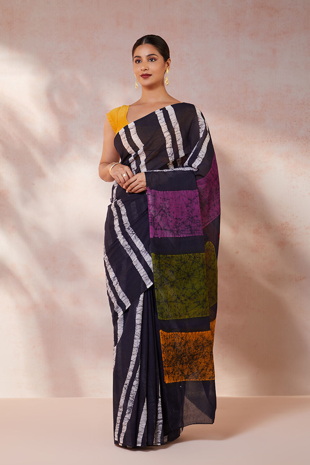 Black Pure Cotton Batik Saree image number null