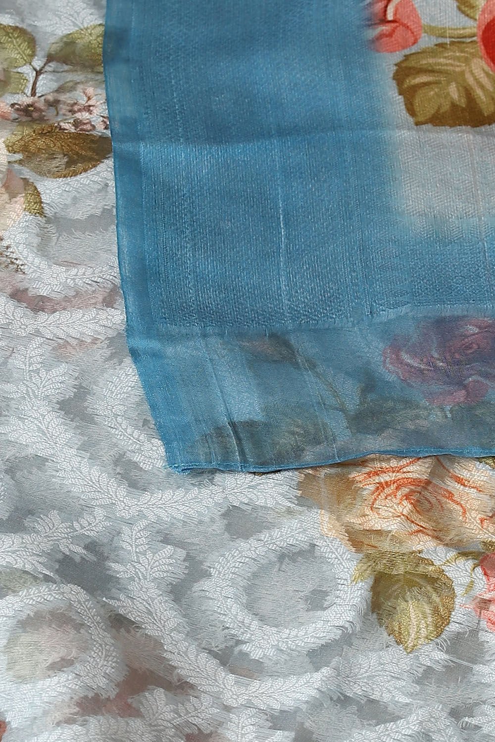 Blue Pure Organza Digital Printed Saree image number null