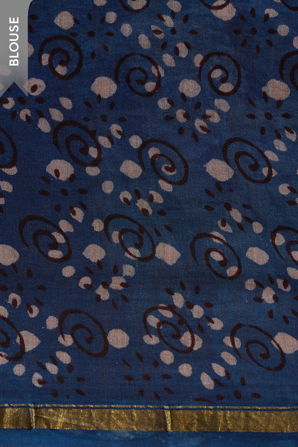 Dark Blue Bagru Printed Mukaish Pure Silk Cotton Saree image number null