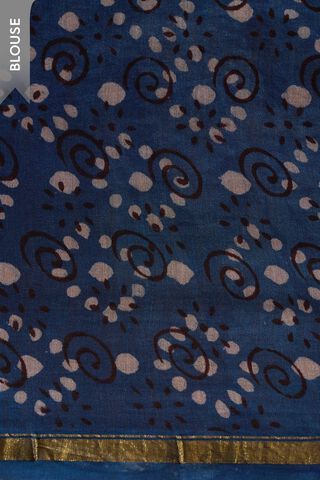 Dark Blue Bagru Printed Mukaish Pure Silk Cotton Saree thumbnail image number null