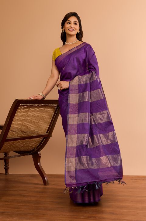 Purple Chattisgarh Woven Pure Tussar Silk Saree