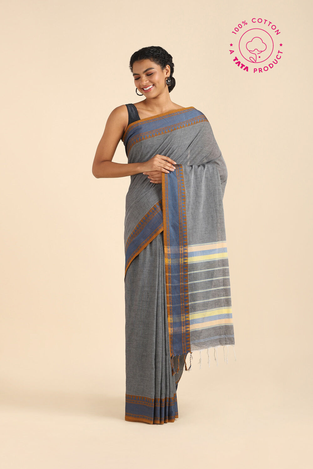 Grey Pure Cotton Bengal Saree image number null