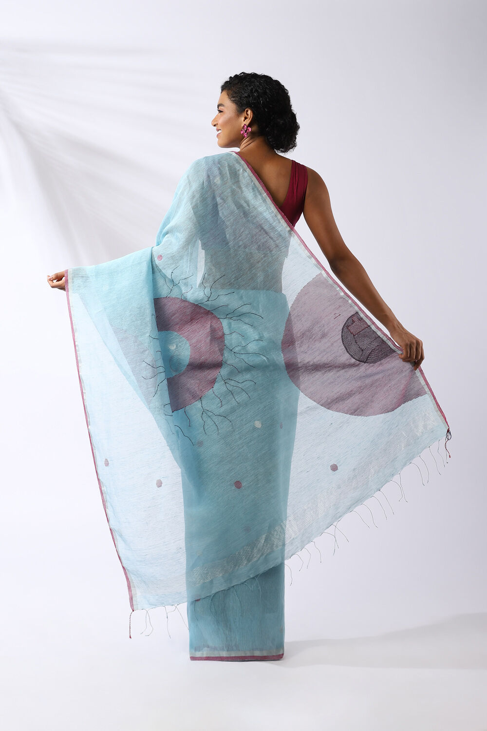 Blue Pure Silk Linen Shibori Saree image number null