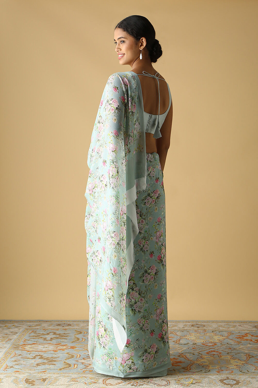 Light Blue  Viscose Crepe Digital Printed Saree image number null