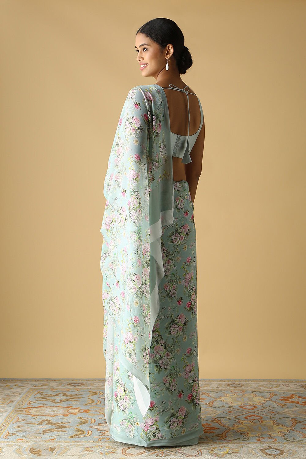 Light Blue Viscose Crepe Digital Printed Saree image number null