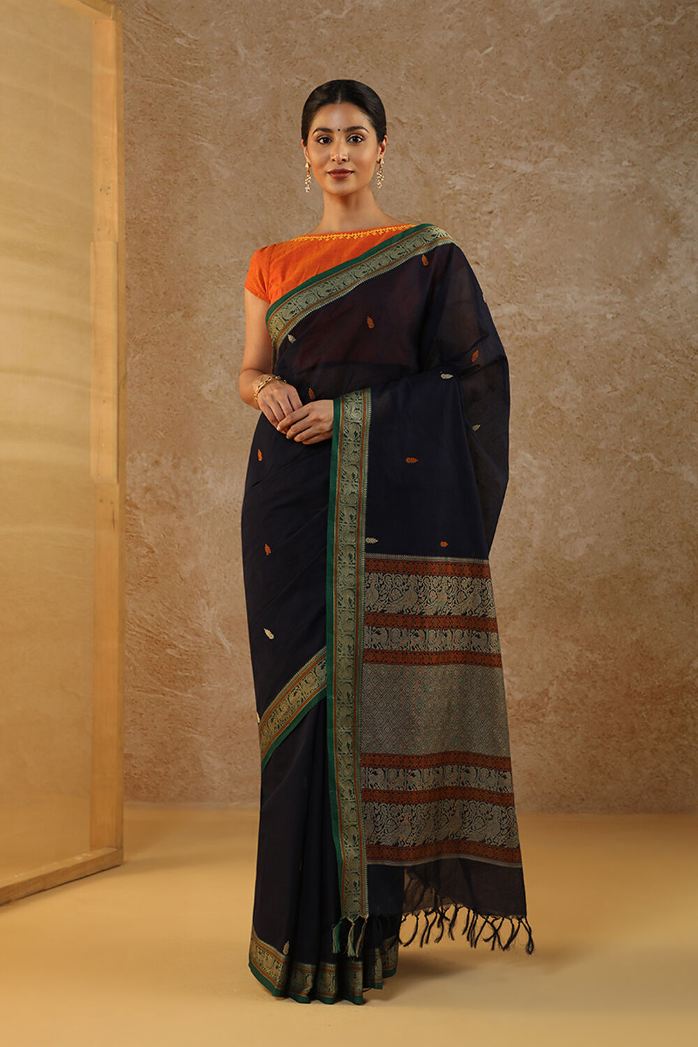 Blue Woven South Pure Cotton Saree image number null