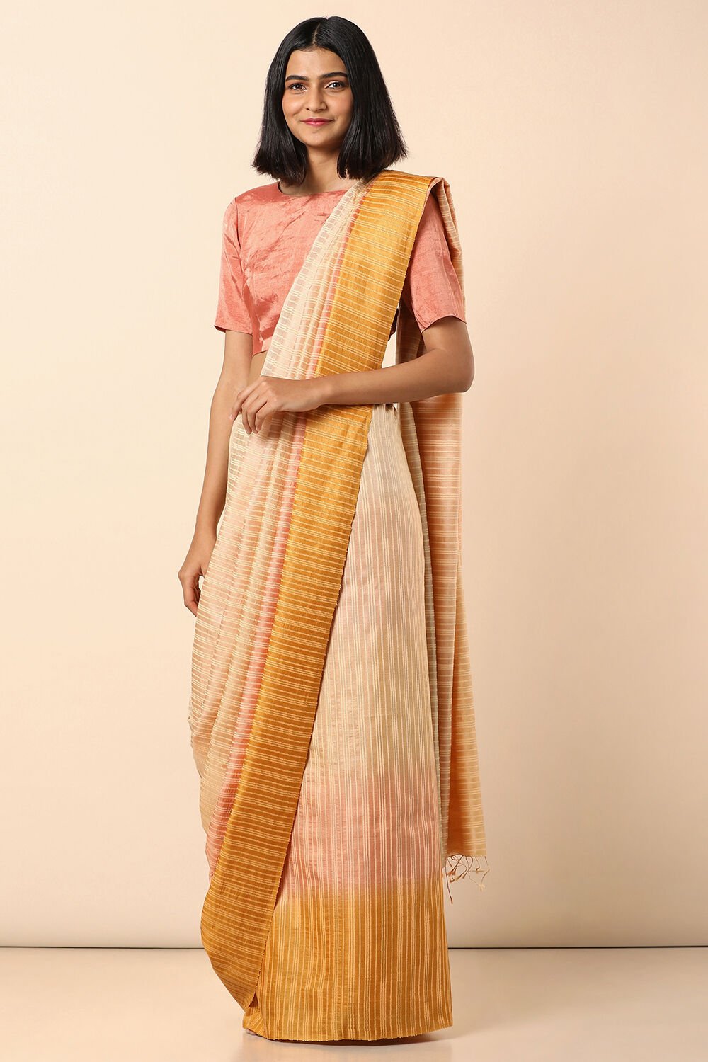 Multicolored Pure Tussar Silk Woven Saree image number null