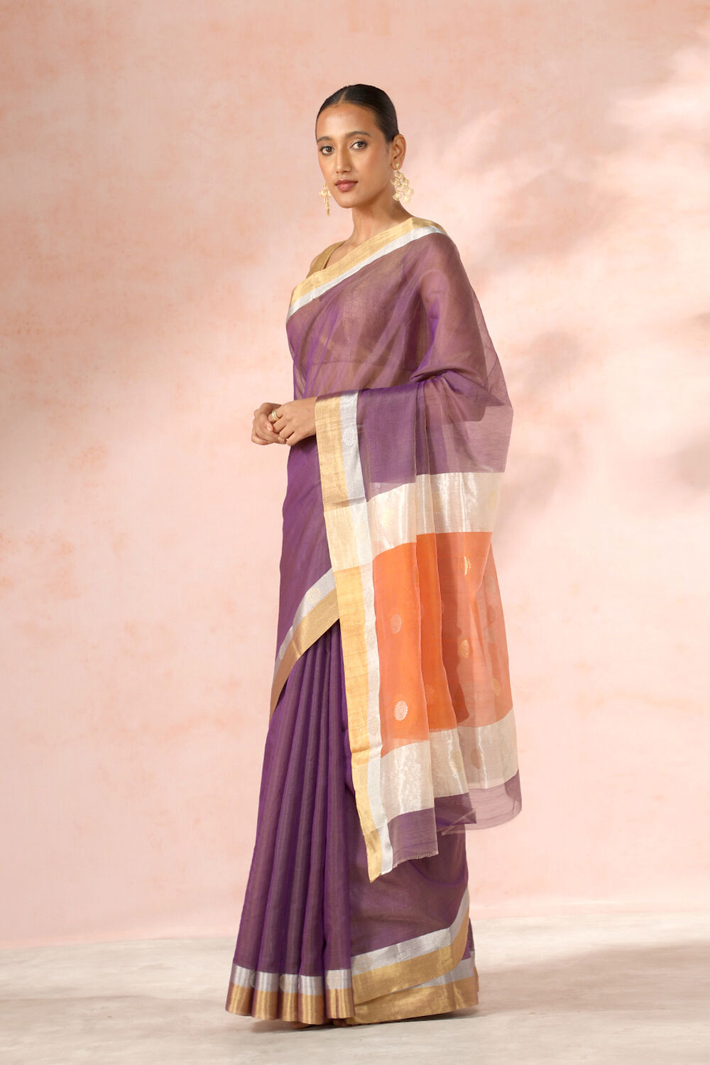Purple Chanderi Pure Silk Cotton Woven Saree image number null