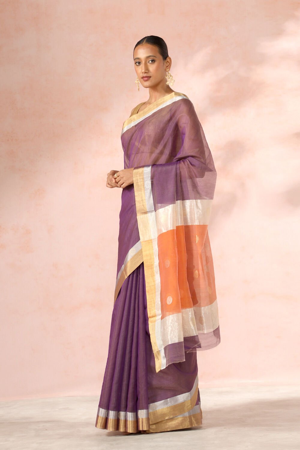 Purple Chanderi Pure Silk Cotton Woven Saree image number null
