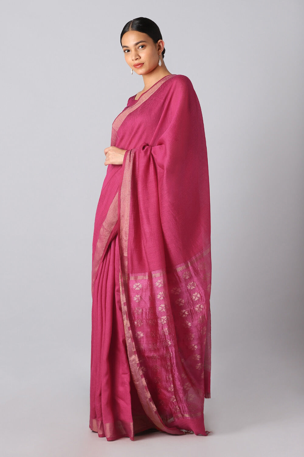 Dark Pink Pure Silk Tussar Bhagalpuri Saree image number null