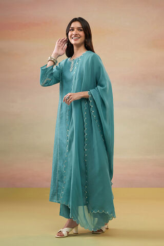 Dark Green Pure Silk Cotton Embroidered Kurta Set thumbnail image number null