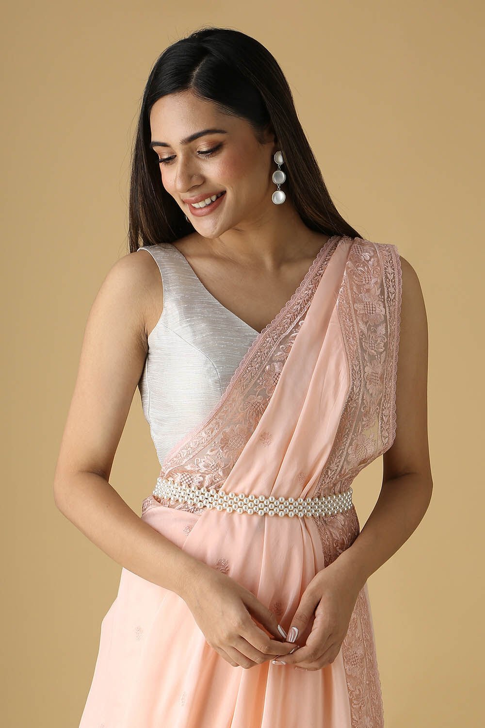 Light Pink Viscose Embroidered Saree image number null