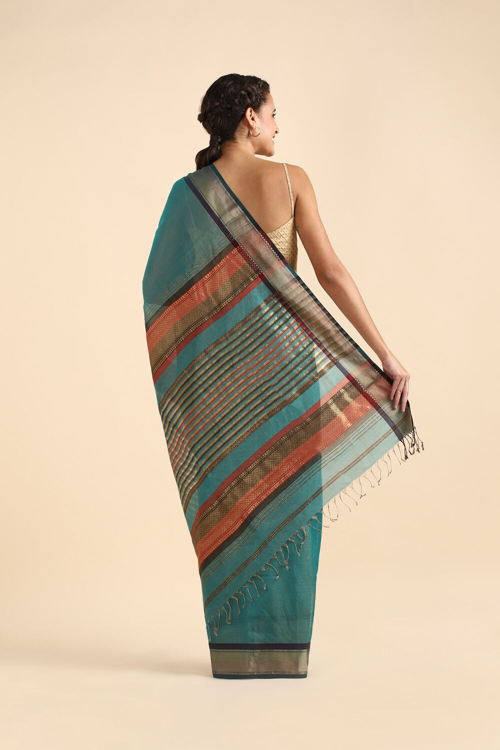 Green Pure Cotton Tissue Maheswari Saree image number null