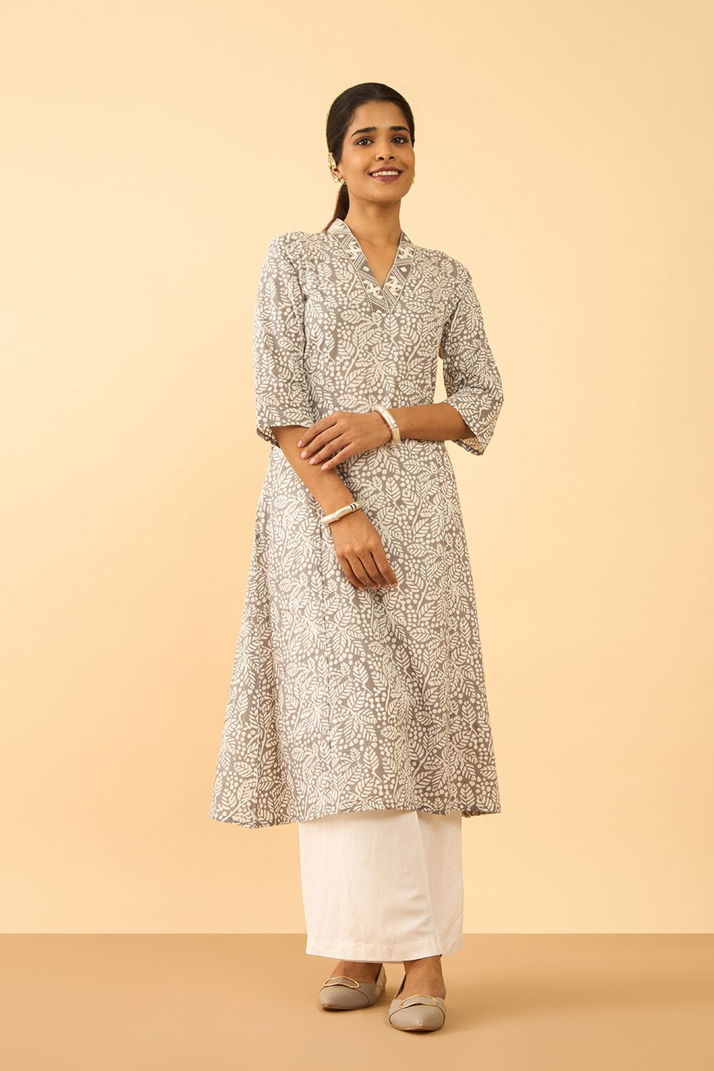 Grey Screen Printed Pure Cotton Kurta image number null