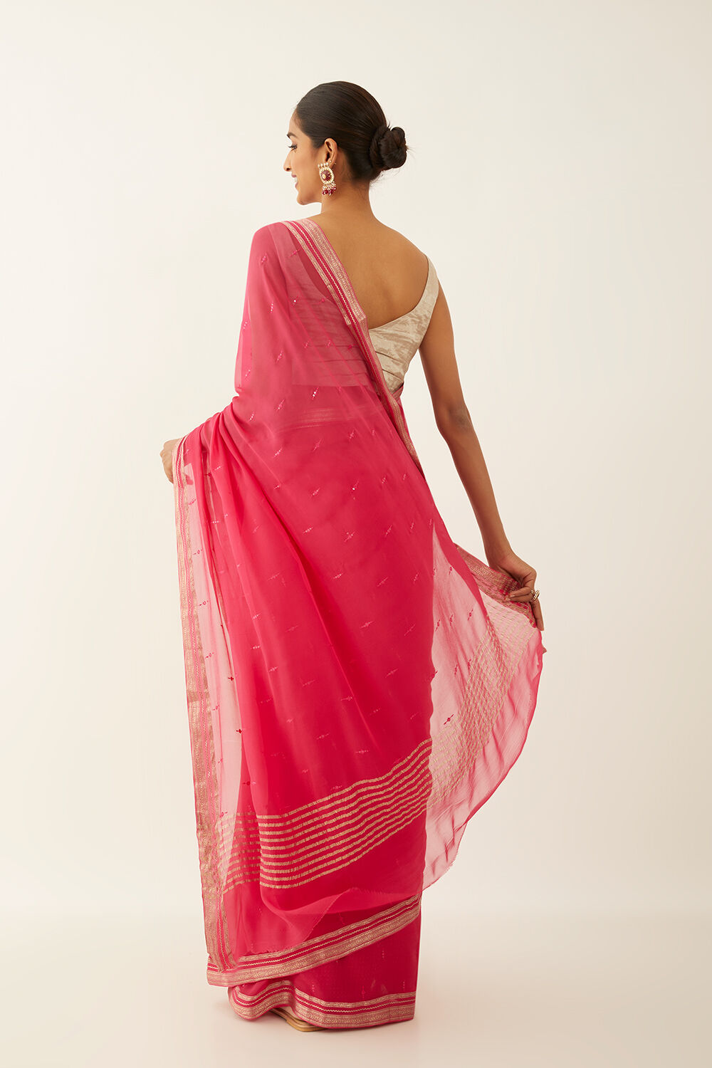 Pink Pure Chiffon Embroidered Saree image number null