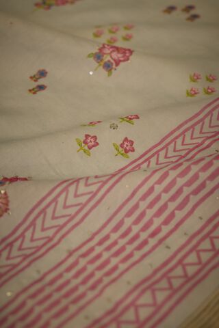 Light Blue Pure Silk Cotton Mukaish Saree thumbnail image number null