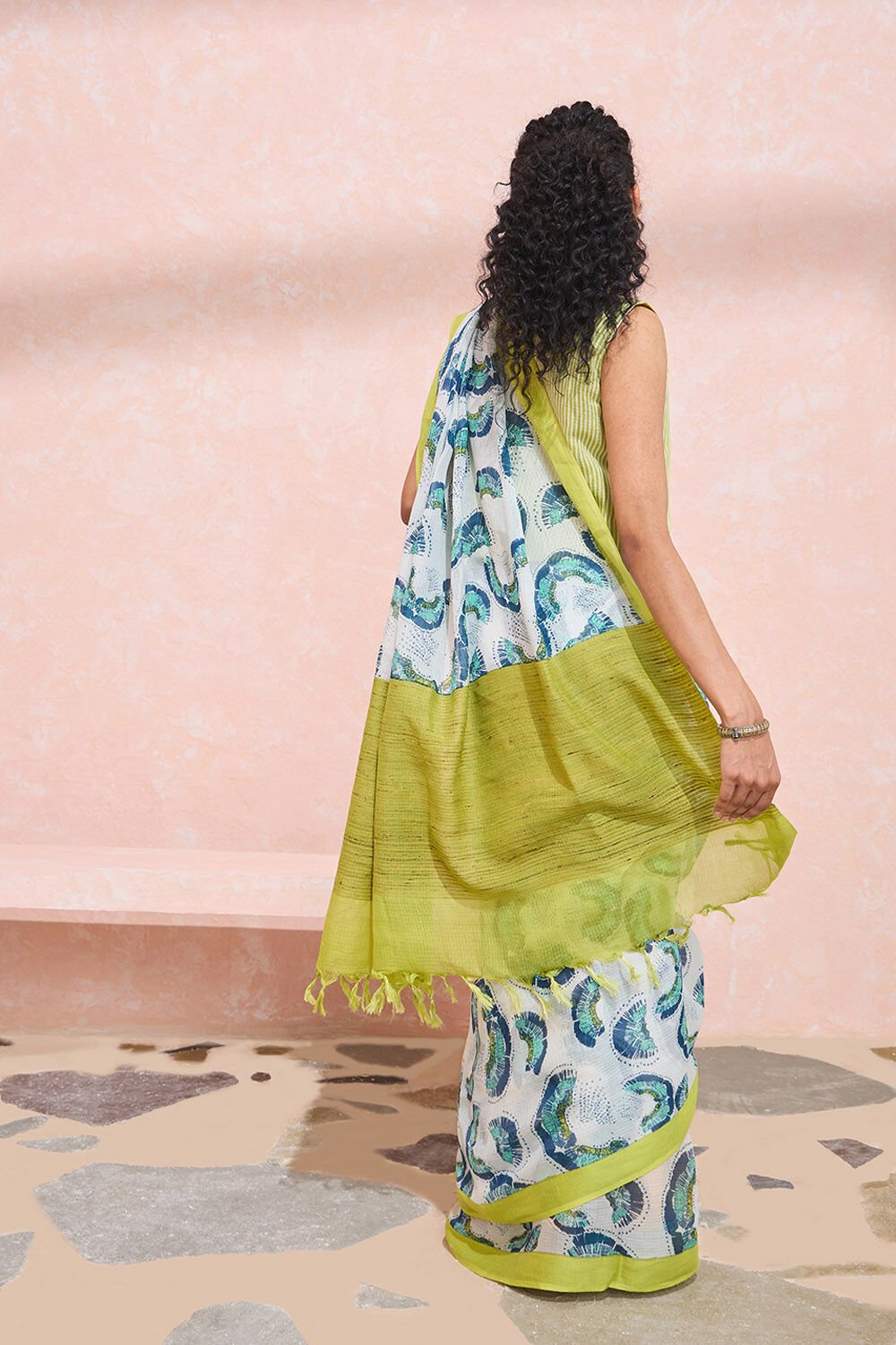 Off White Screen Printed Silk Modal Saree image number null
