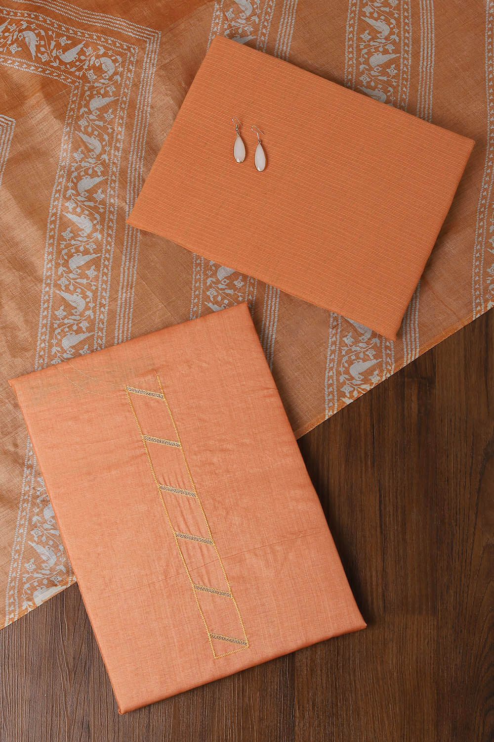 Orange Tussar Printed Unstitched Suit Set Taneira Online Store