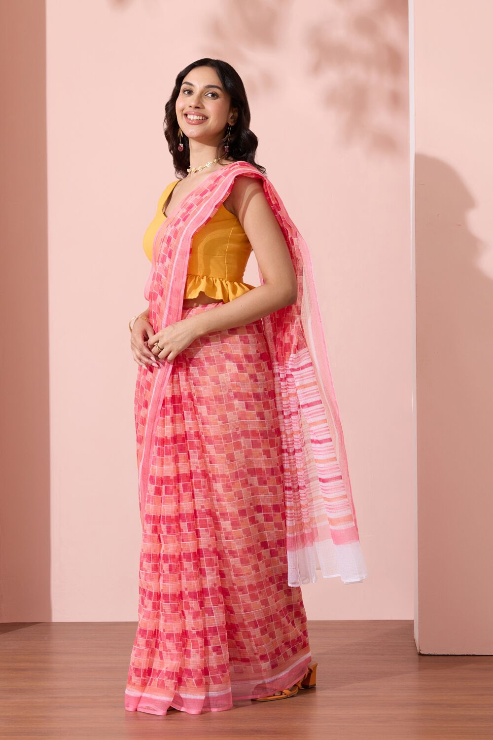 Pink Rajasthan Screen Printed Pure Cotton Kota Saree image number null