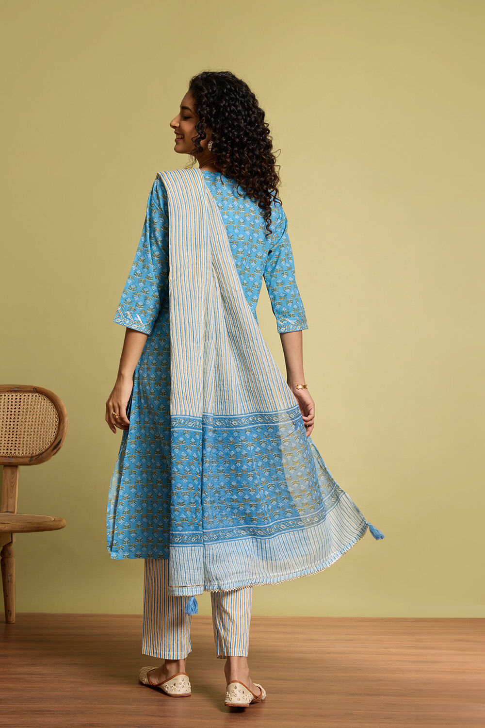 Light Blue Screen Printed  Pure Cotton Kurta Set image number null