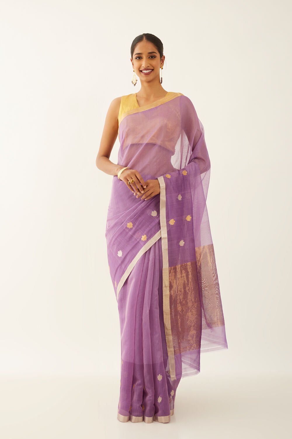 Purple Pure Silk Cotton Chanderi Saree image number null