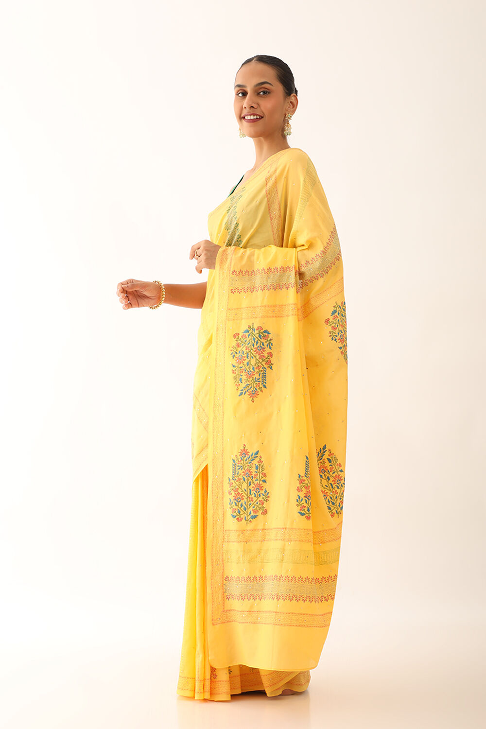 Yellow Craft Pure Silk Cotton Sanganeri Block Print Saree image number null