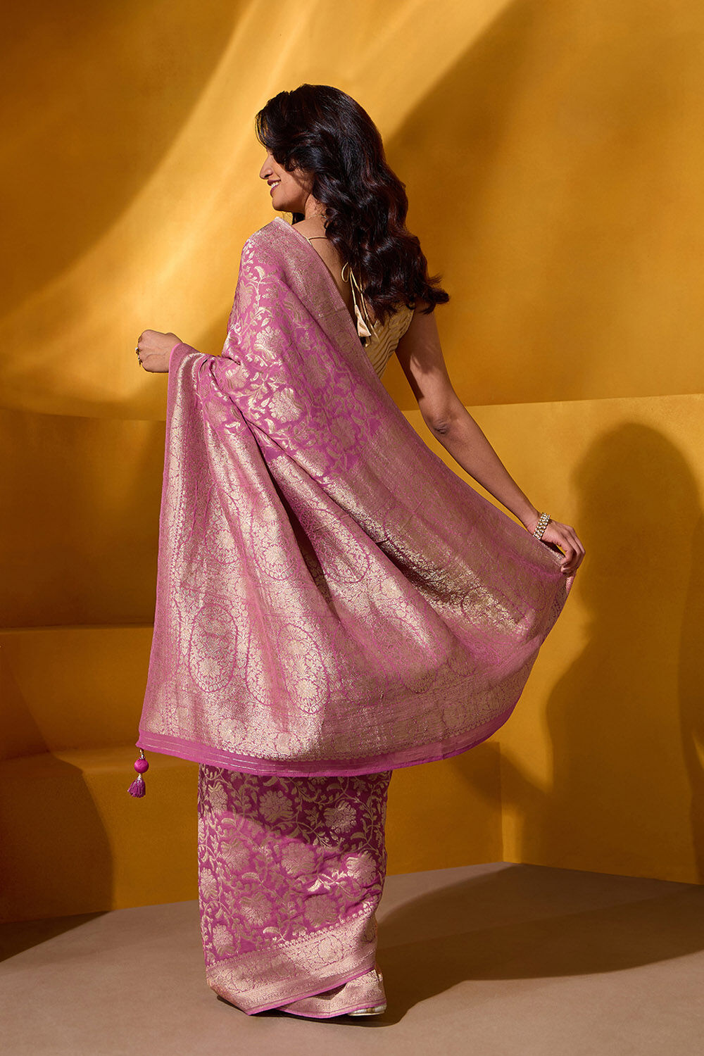 Light Pink Woven Viscose Georgette Saree image number null