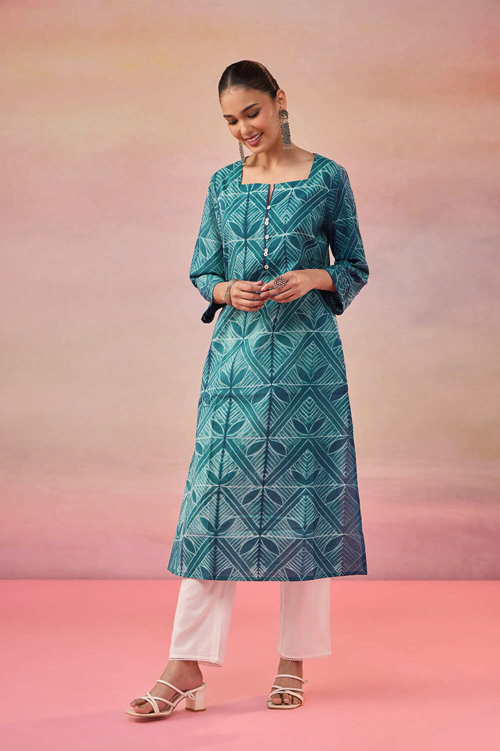 Blue Pure Cotton Tie & Dye Shibori Kurta image number null