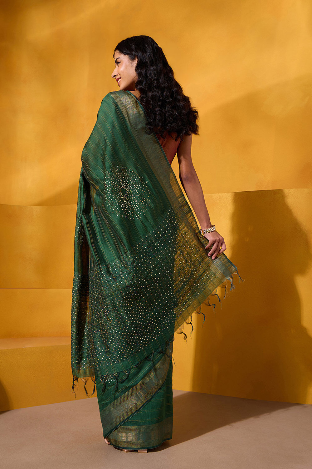 Dark Green Pure Silk Sequin Saree image number null