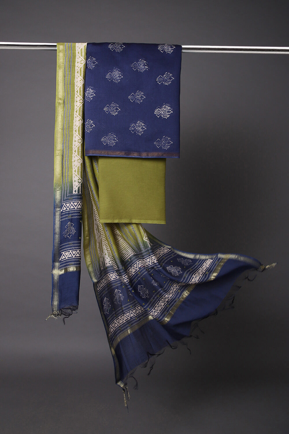 Blue Embroidered Silk Cotton Suit image number null
