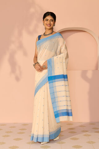 Off White Woven Pure Silk Cotton Chanderi Saree thumbnail image number null