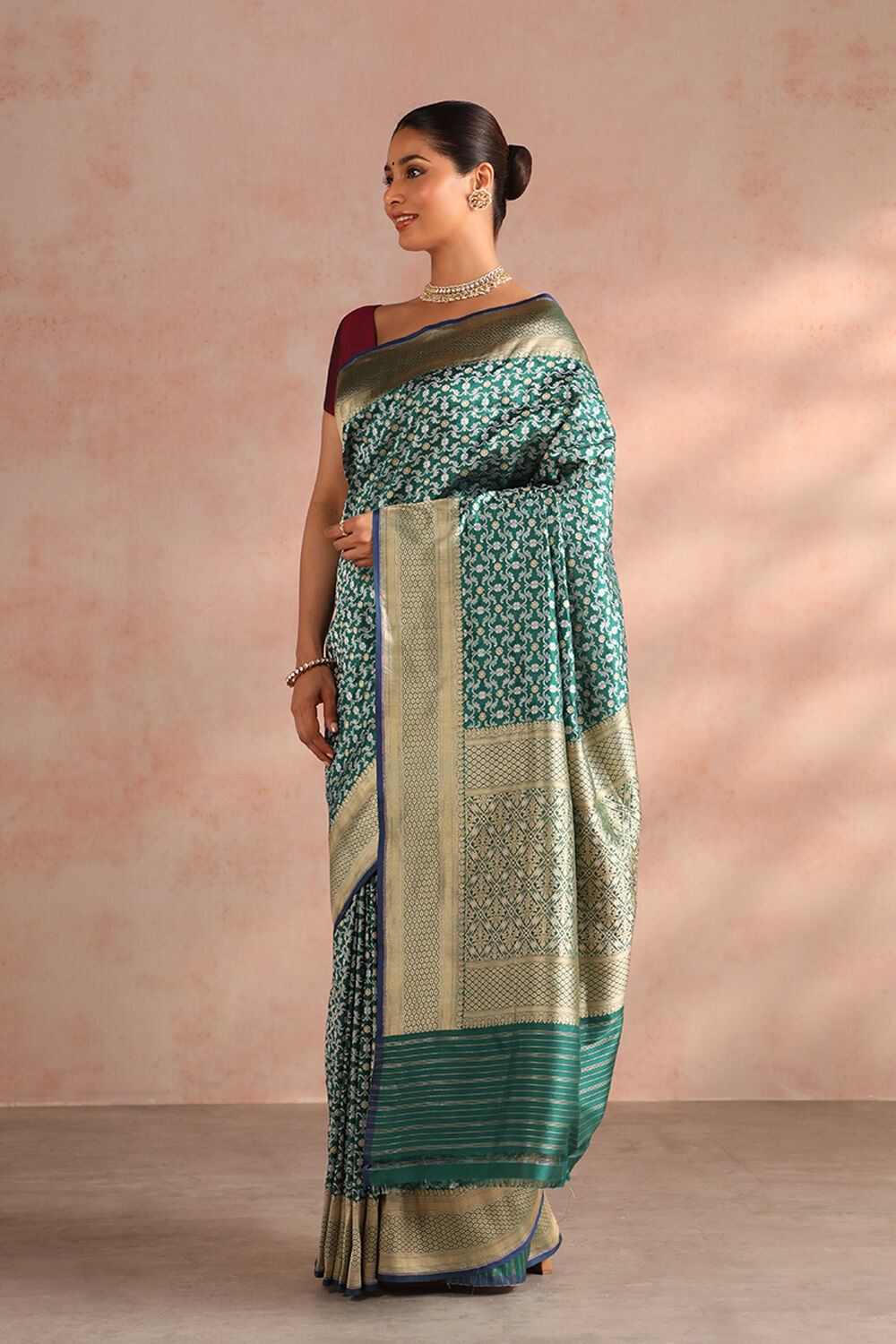 Dark Green Pure Silk Woven Banarasi Saree image number null