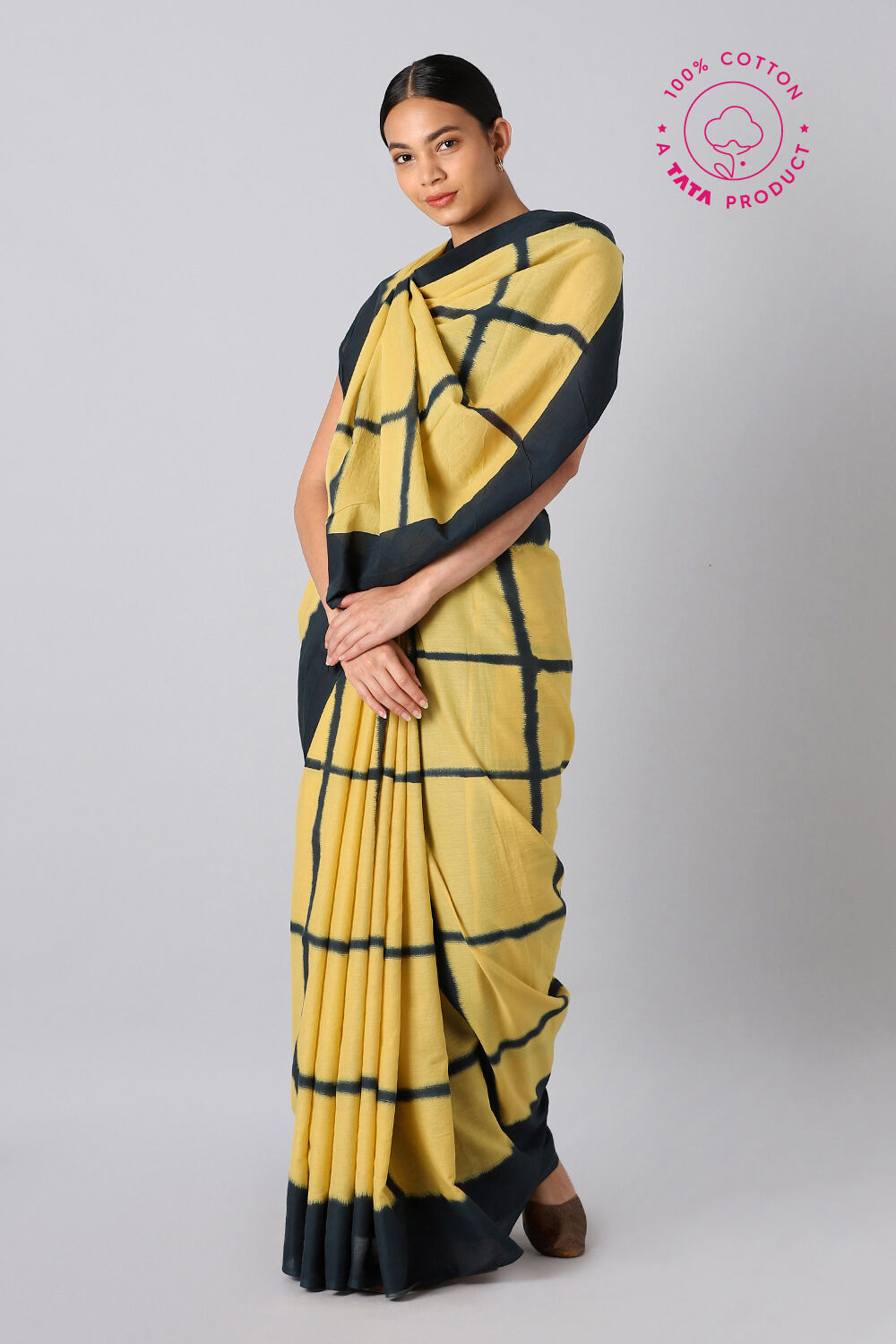 Yellow Pure Cotton Printed Saree image number null