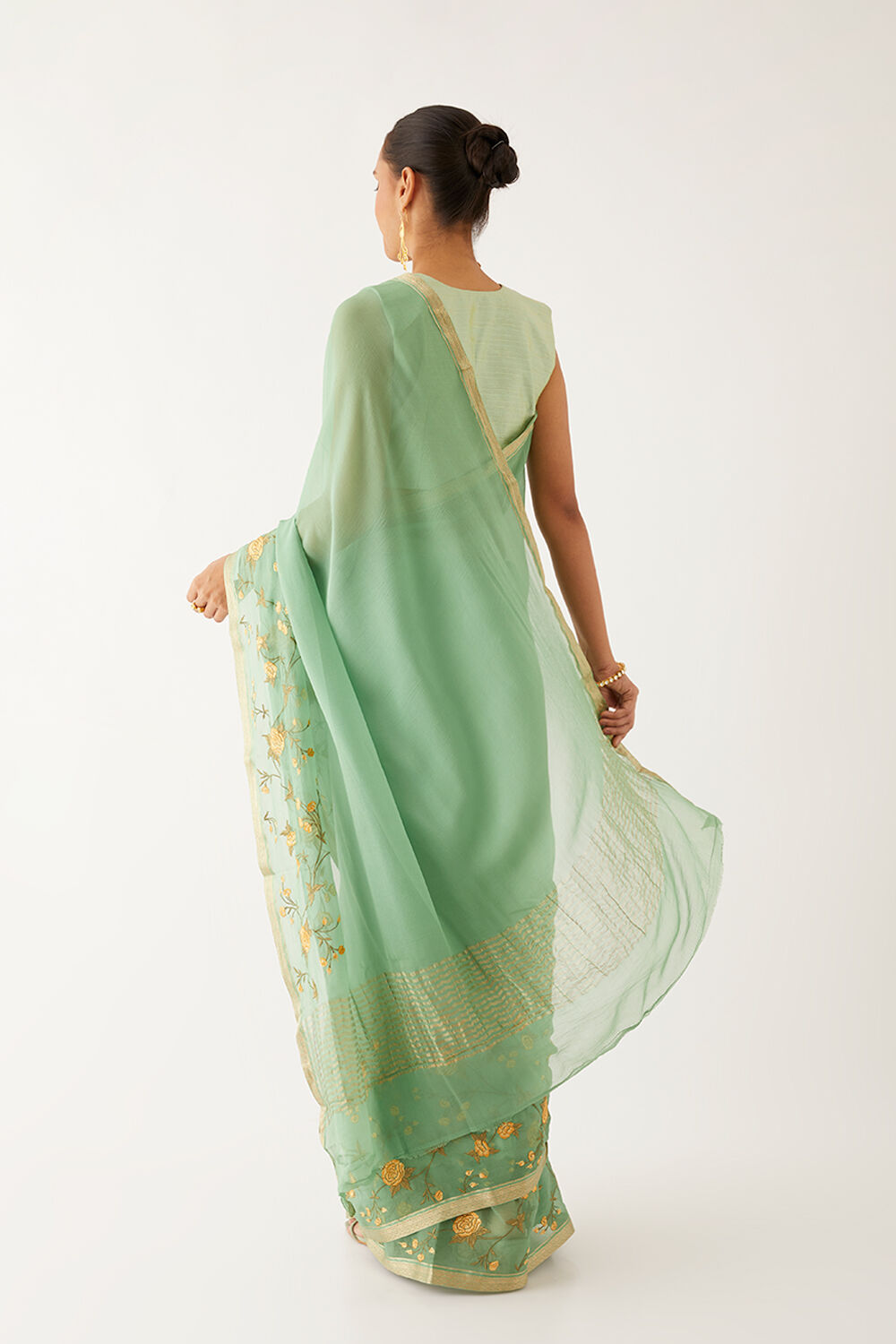 Light Green Pure Chiffon Embroidered Saree image number null