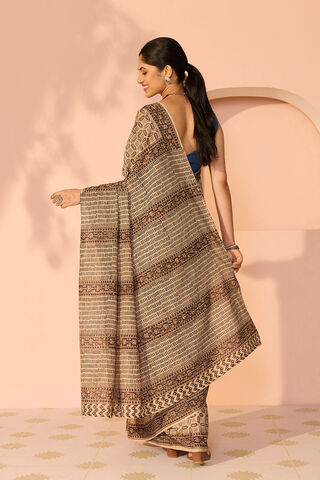 Beige Printed Kalamkari Machilipatnam Pure Cotton Saree thumbnail image number null