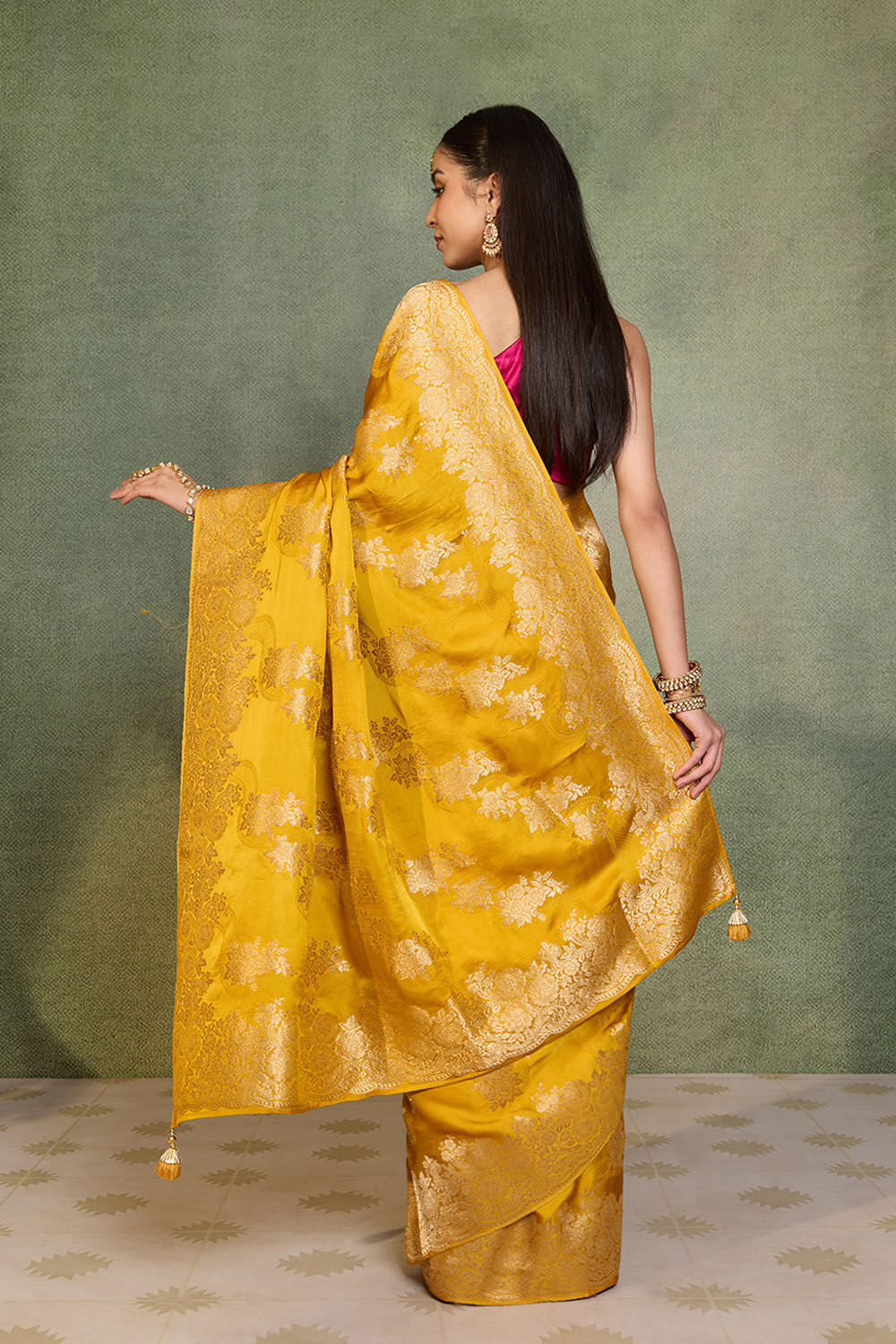 Yellow Woven Pure Viscose Saree image number null