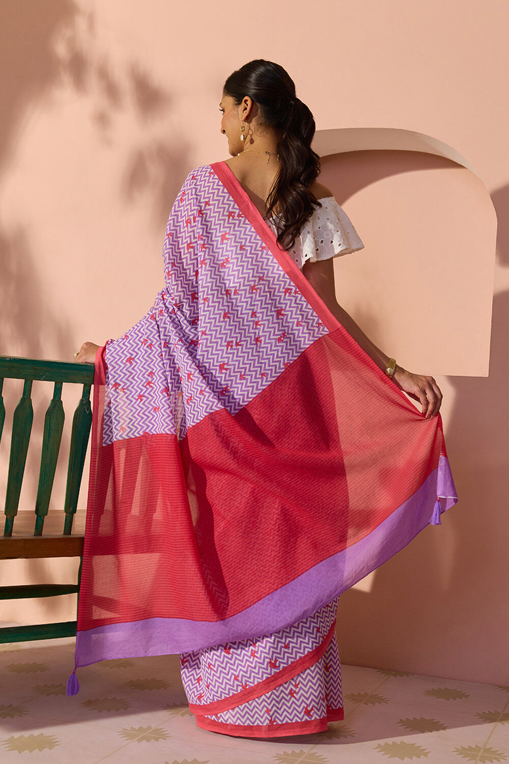 Light Violet Bengal Screen Printed Pure Cotton Mulmul Saree image number null