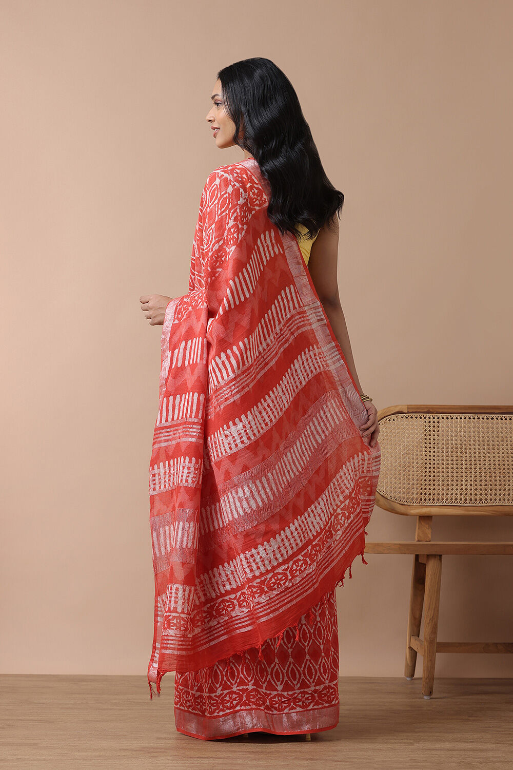 Red Cotton Viscose Rajasthan Block Printed Saree image number null