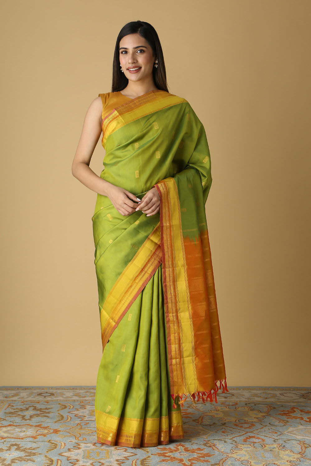 Green Pure Silk Kanjivaram inspired Saree image number null
