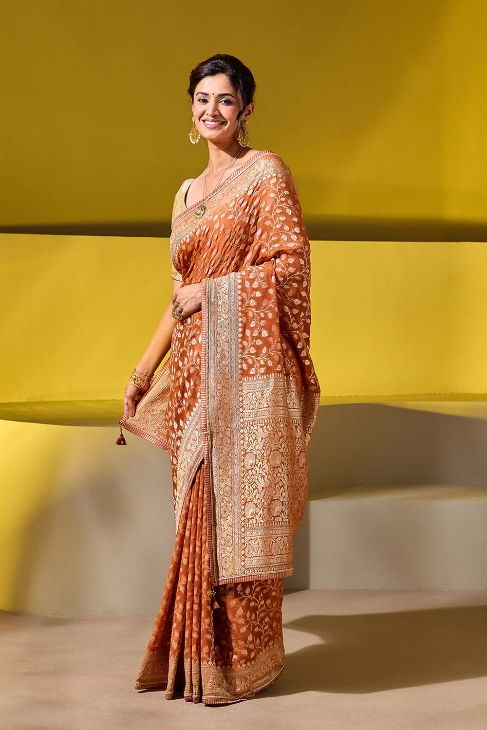 Orange Embroidered Pure Silk Georgette Saree image number null