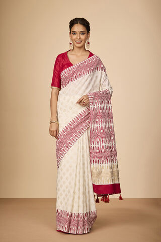Off White Pure Cotton Printed Embroidery Saree thumbnail image number null