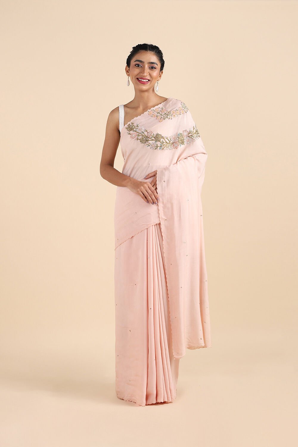 Light Pink Viscose Embroidered Saree image number null