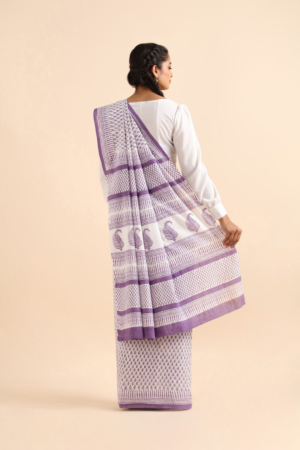 Off Pure White Cotton Sanganeri Printed image number null