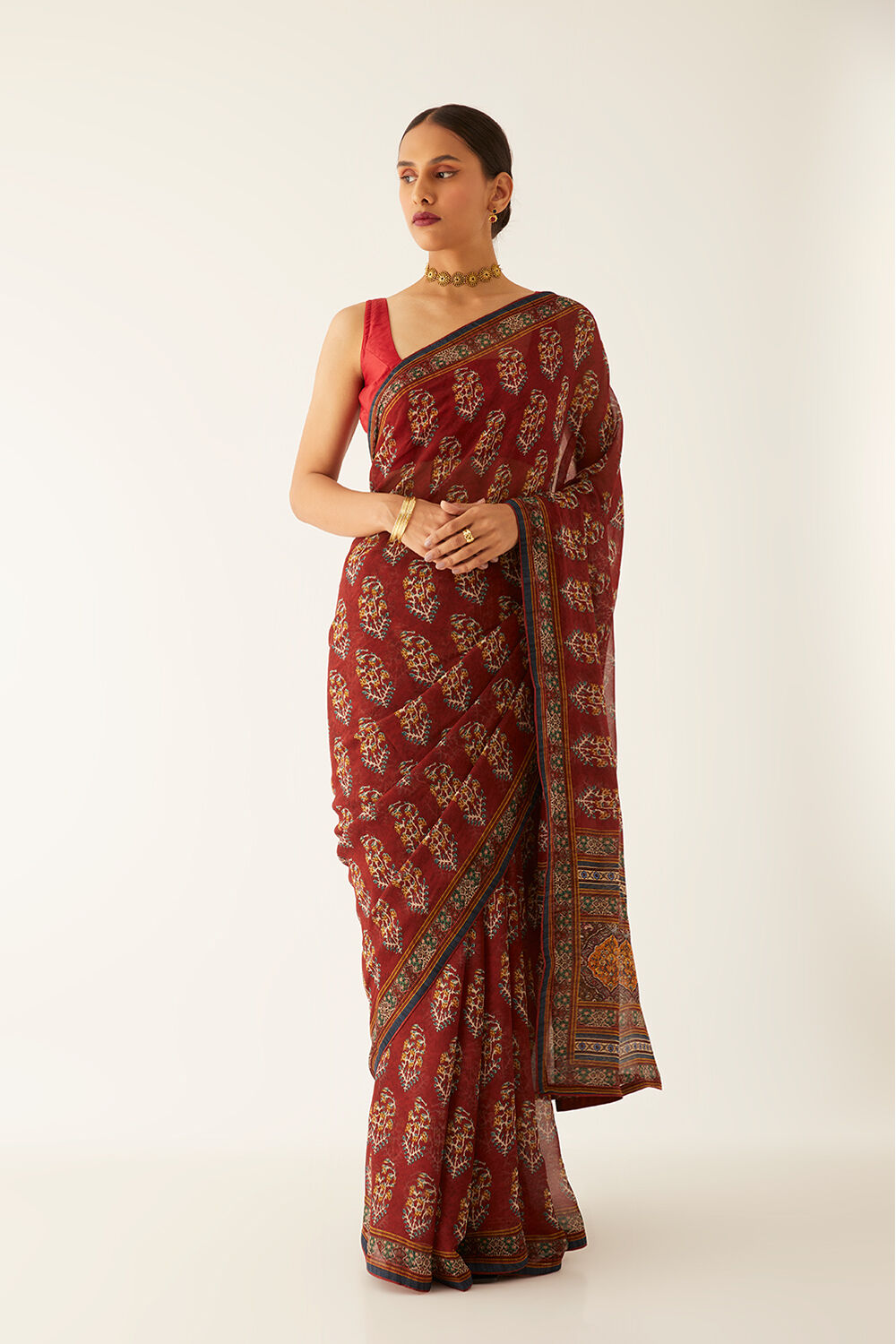 Dark Red Viscose Georgette Digital Printed Saree image number null