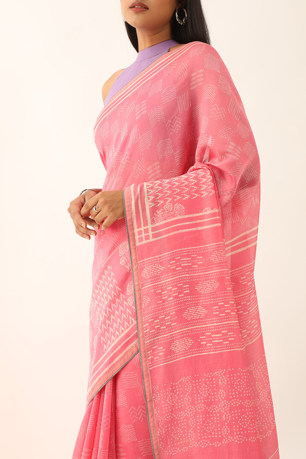 Light Pink Pure Silk Cotton Bagru Printed Saree image number null